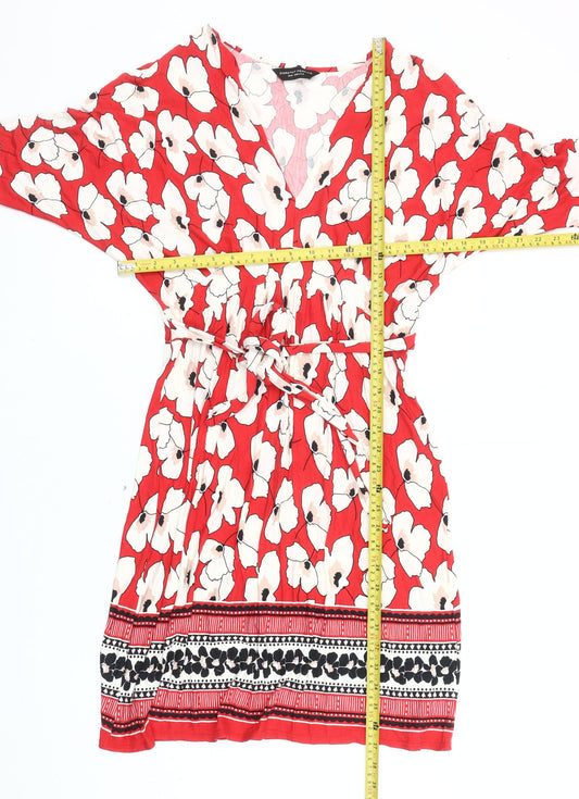 Dorothy Perkins Women’s Red Floral Wrap Dress Size 12 Viscose