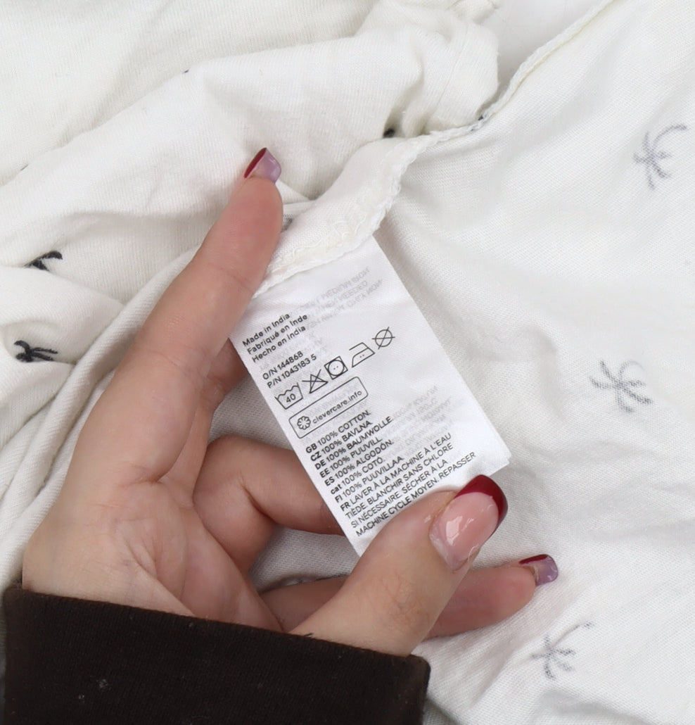 H&M Men’s White Slim Fit Polo Shirt L Palm Print Cotton Summer