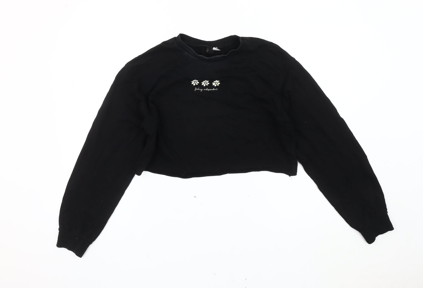 Womens UK Size S Divided Black Cropped T-Shirt
