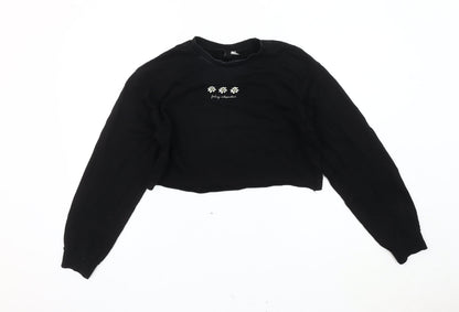 Womens UK Size S Divided Black Cropped T-Shirt