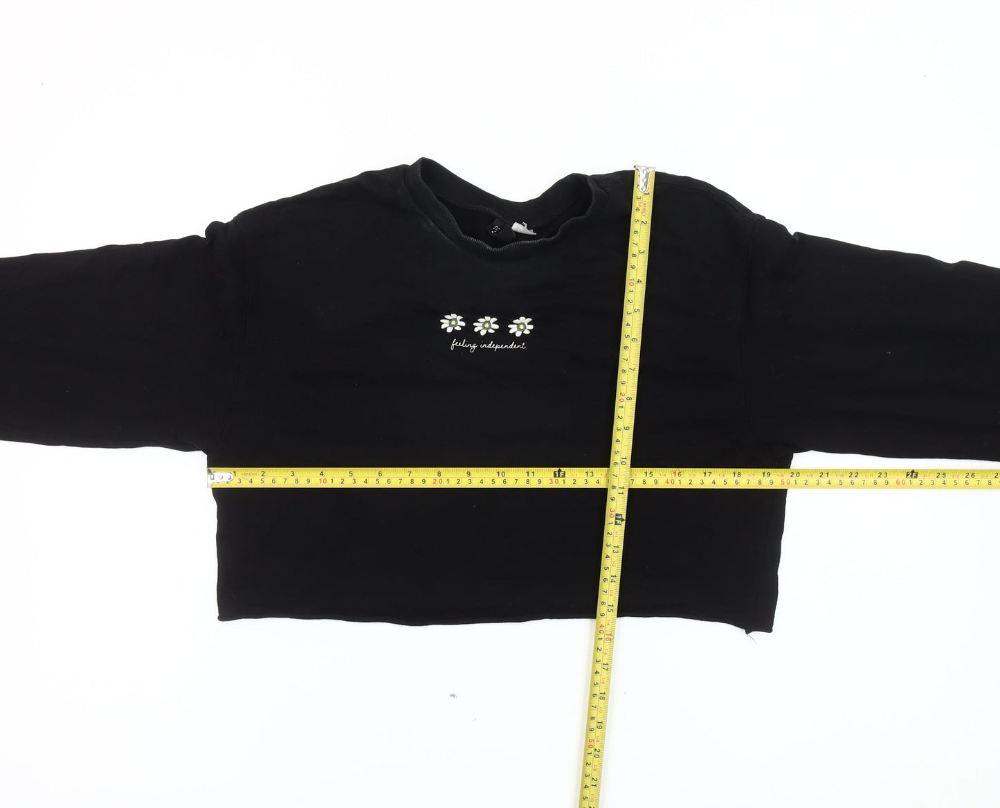 Womens UK Size S Divided Black Cropped T-Shirt