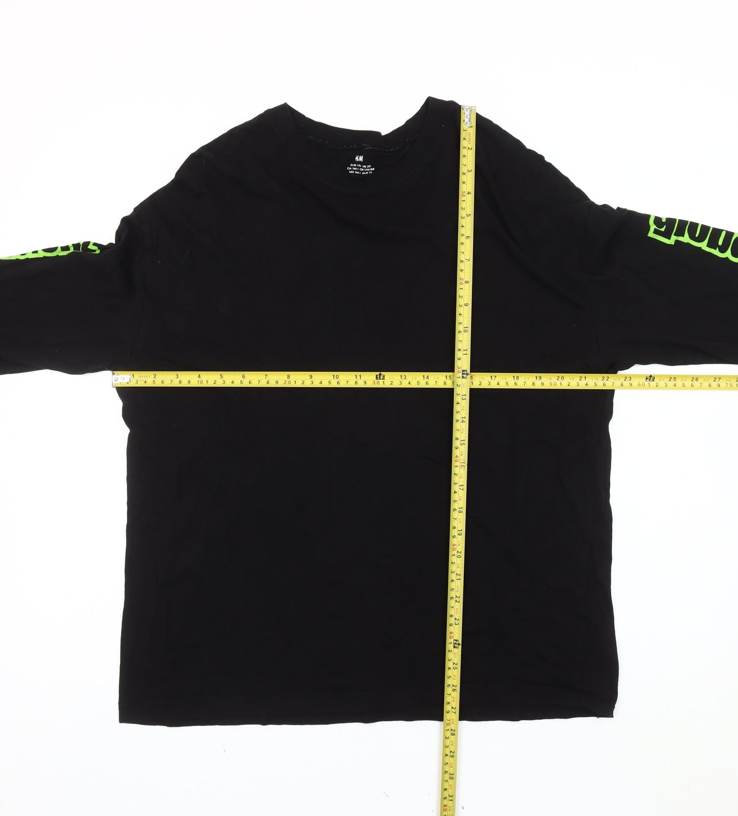 H&M Boys Black Long Sleeve Graphic Logo T-Shirt Size 14+ Cotton