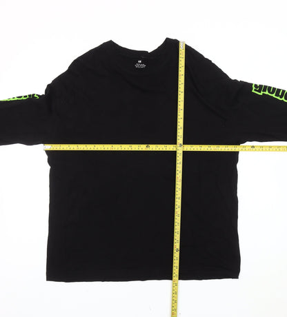 H&M Boys Black Long Sleeve Graphic Logo T-Shirt Size 14+ Cotton