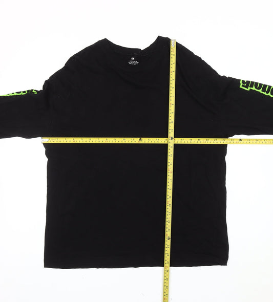 H&M Boys Black Long Sleeve Graphic Logo T-Shirt Size 14+ Cotton