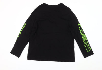 H&M Boys Black Long Sleeve Graphic Logo T-Shirt Size 14+ Cotton