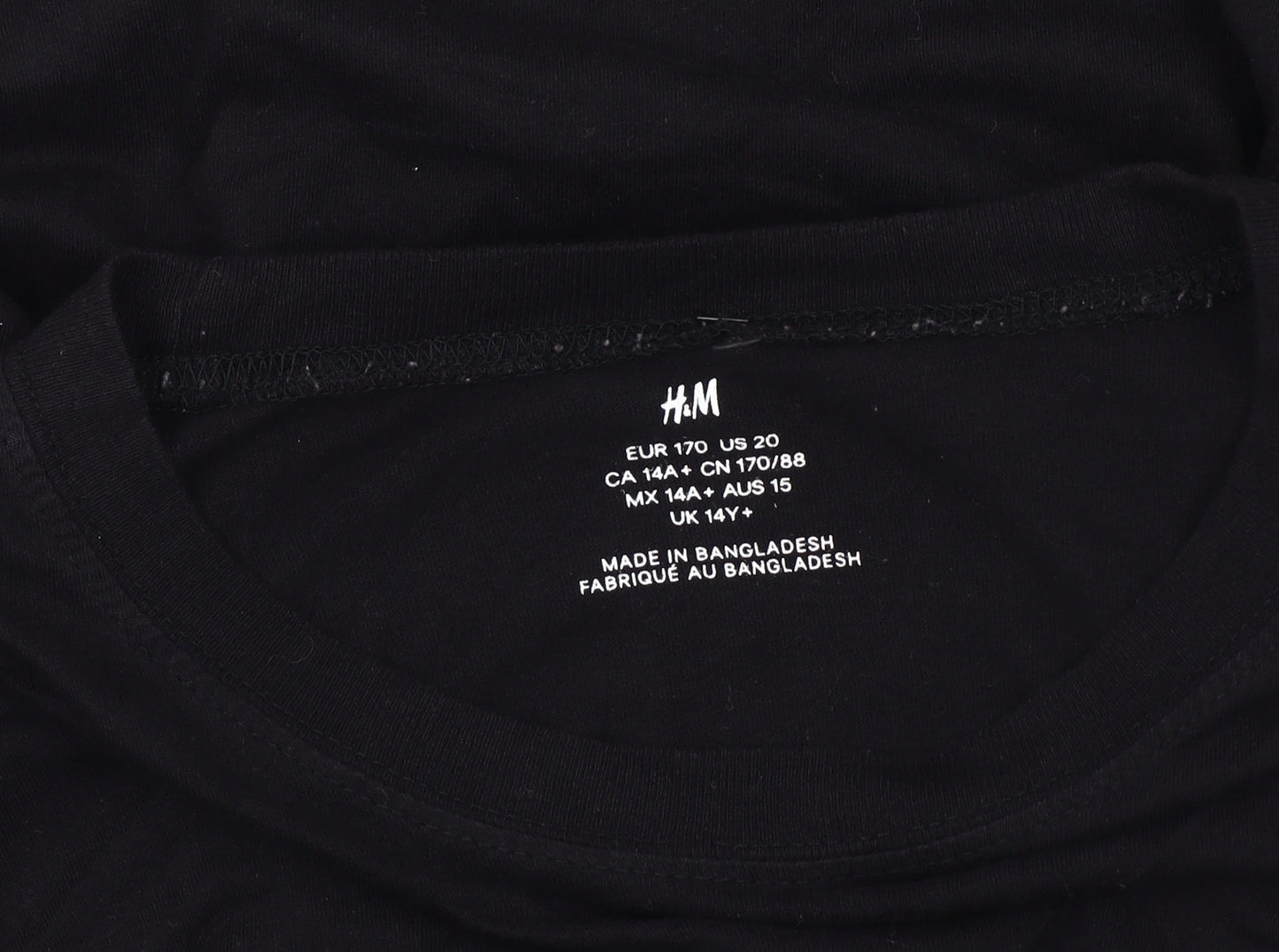 H&M Boys Black Long Sleeve Graphic Logo T-Shirt Size 14+ Cotton