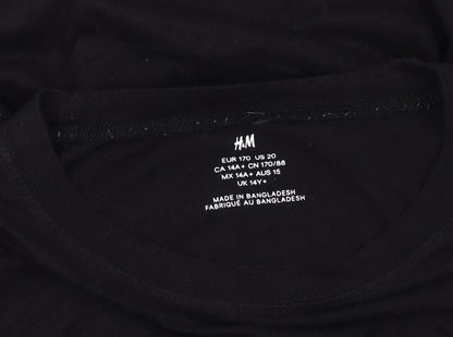 H&M Boys Black Long Sleeve Graphic Logo T-Shirt Size 14+ Cotton