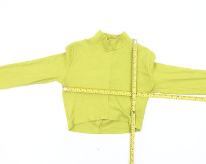 Bershka Women Green Cropped Mock Neck Long Sleeve Slim Fit Top L
