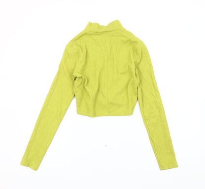 Bershka Women Green Cropped Mock Neck Long Sleeve Slim Fit Top L