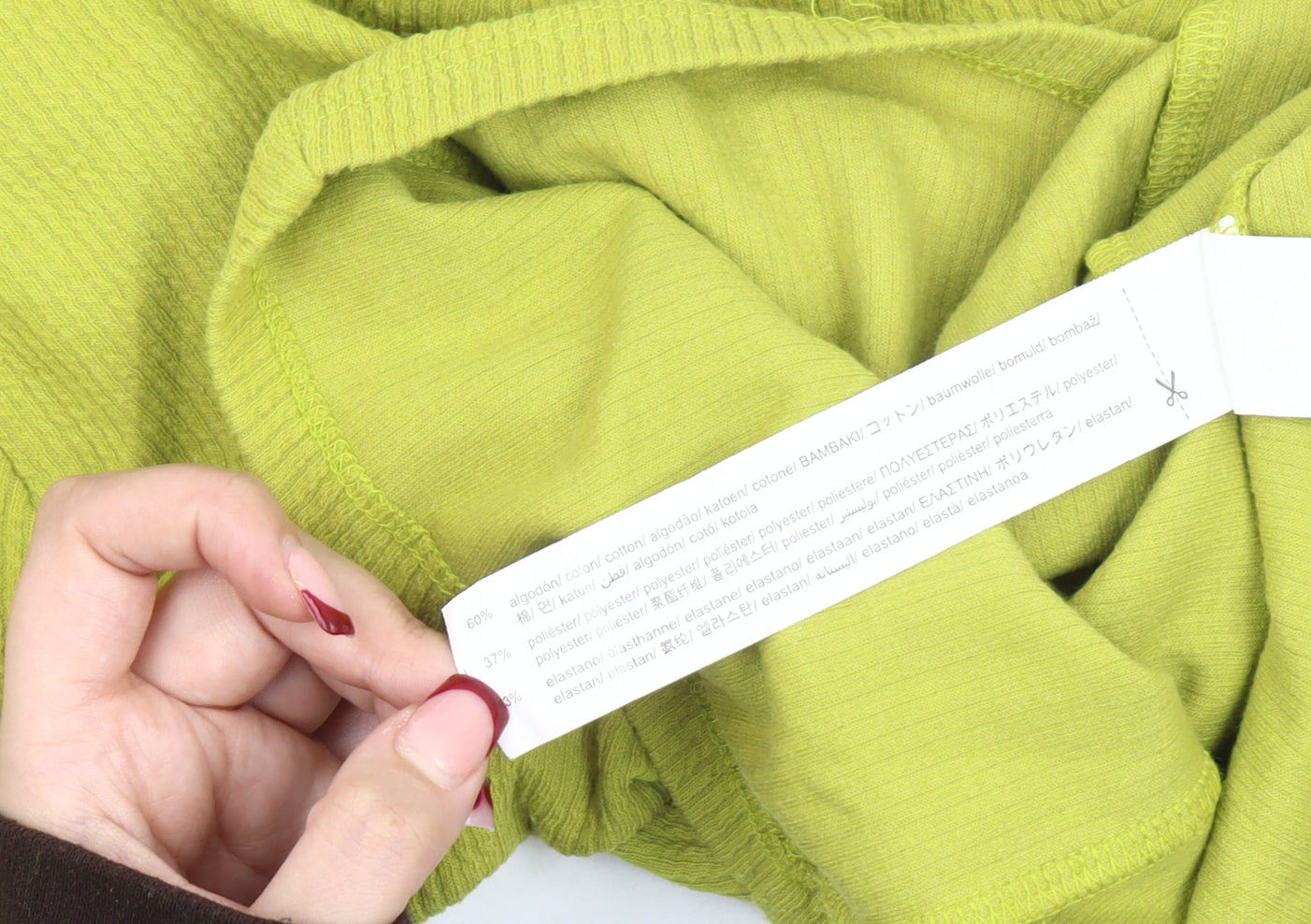 Bershka Women Green Cropped Mock Neck Long Sleeve Slim Fit Top L