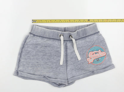 New Look Women’s Grey Sweat Shorts Size 10 Logo Drawstring Casual