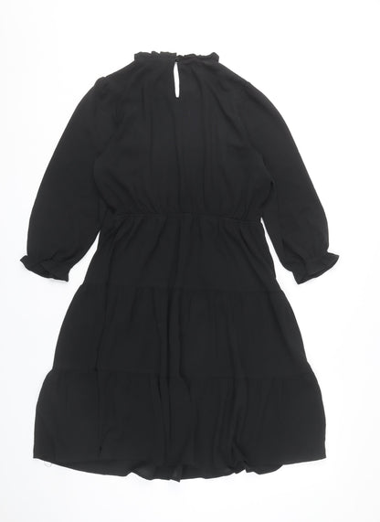 Monteau Women Black A-Line Knee Length Dress Size M High Neck Lace