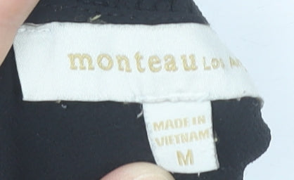 Monteau Women Black A-Line Knee Length Dress Size M High Neck Lace