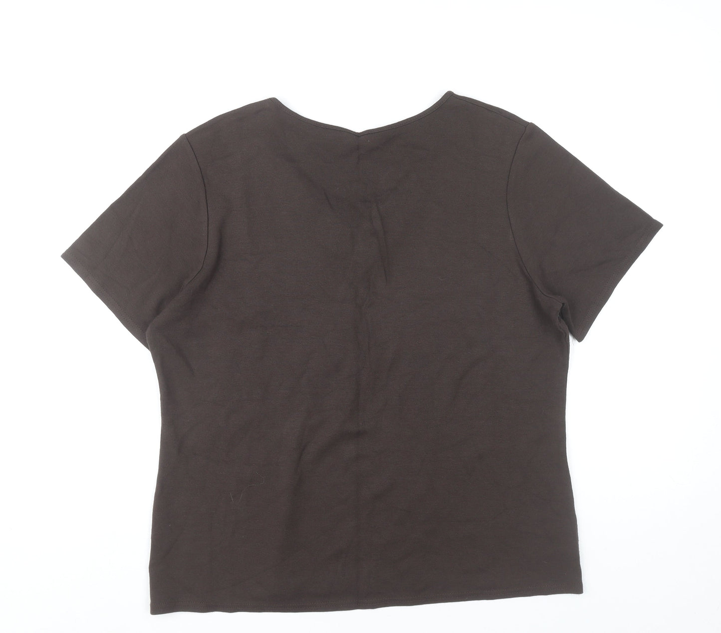 Bonmarché Women’s Brown Embroidered V-Neck Short Sleeve T-Shirt Size 12