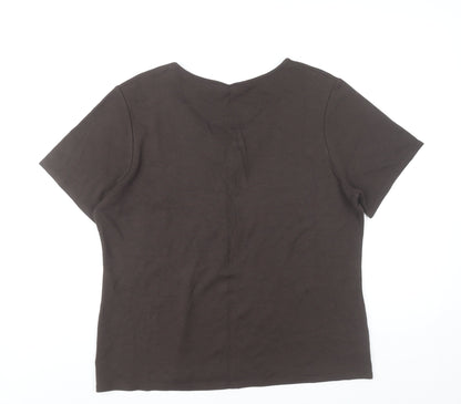 Bonmarché Women’s Brown Embroidered V-Neck Short Sleeve T-Shirt Size 12