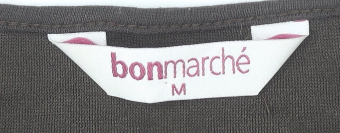 Bonmarché Women’s Brown Embroidered V-Neck Short Sleeve T-Shirt Size 12