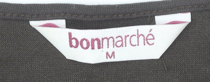 Bonmarché Women’s Brown Embroidered V-Neck Short Sleeve T-Shirt Size 12