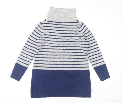M&Co Womens Navy Grey Striped Jumper Dress Size 14 Roll Neck