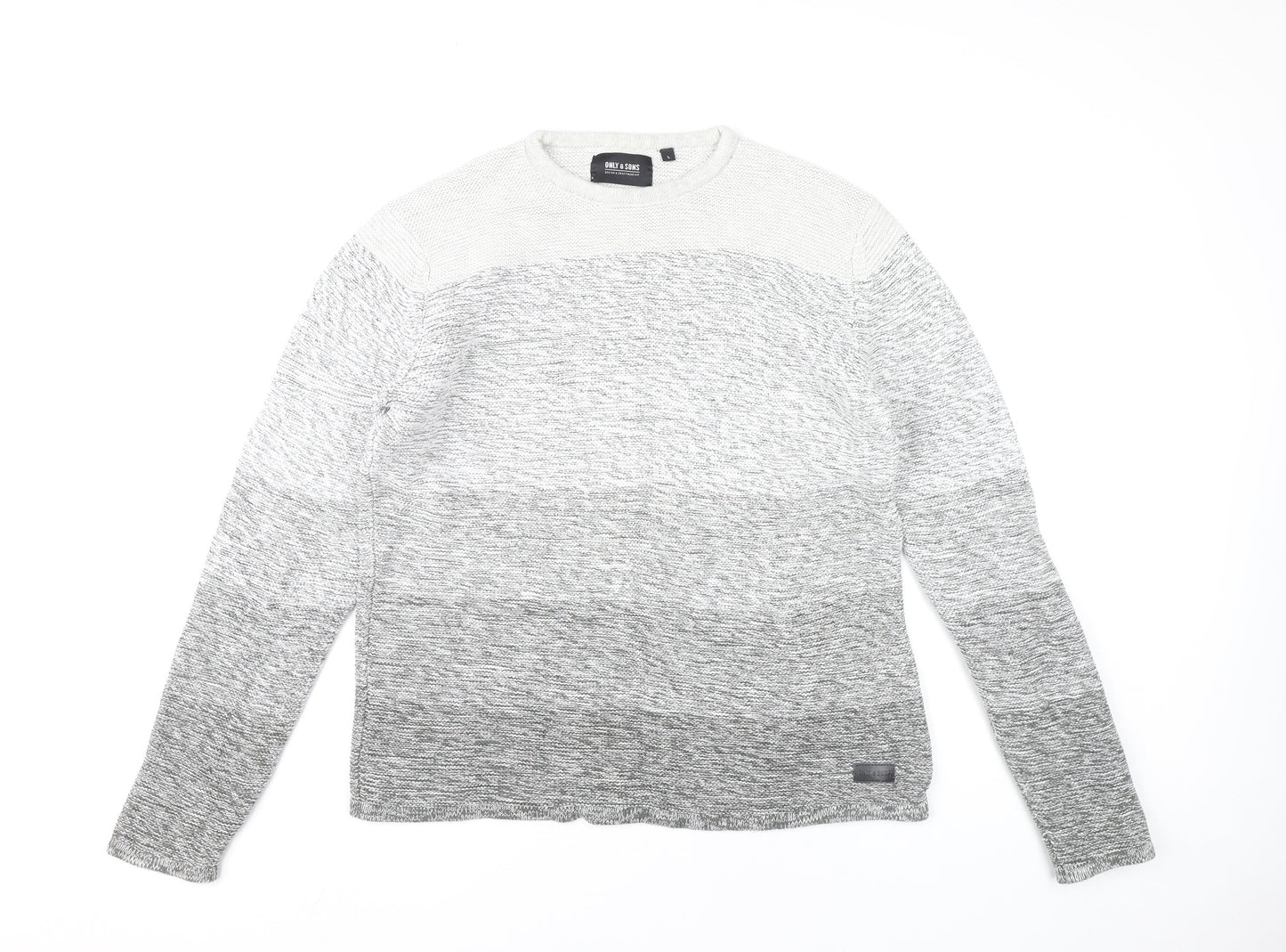 Only & Sons Mens Grey Cotton Knit Jumper L Crew Neck Long Sleeve