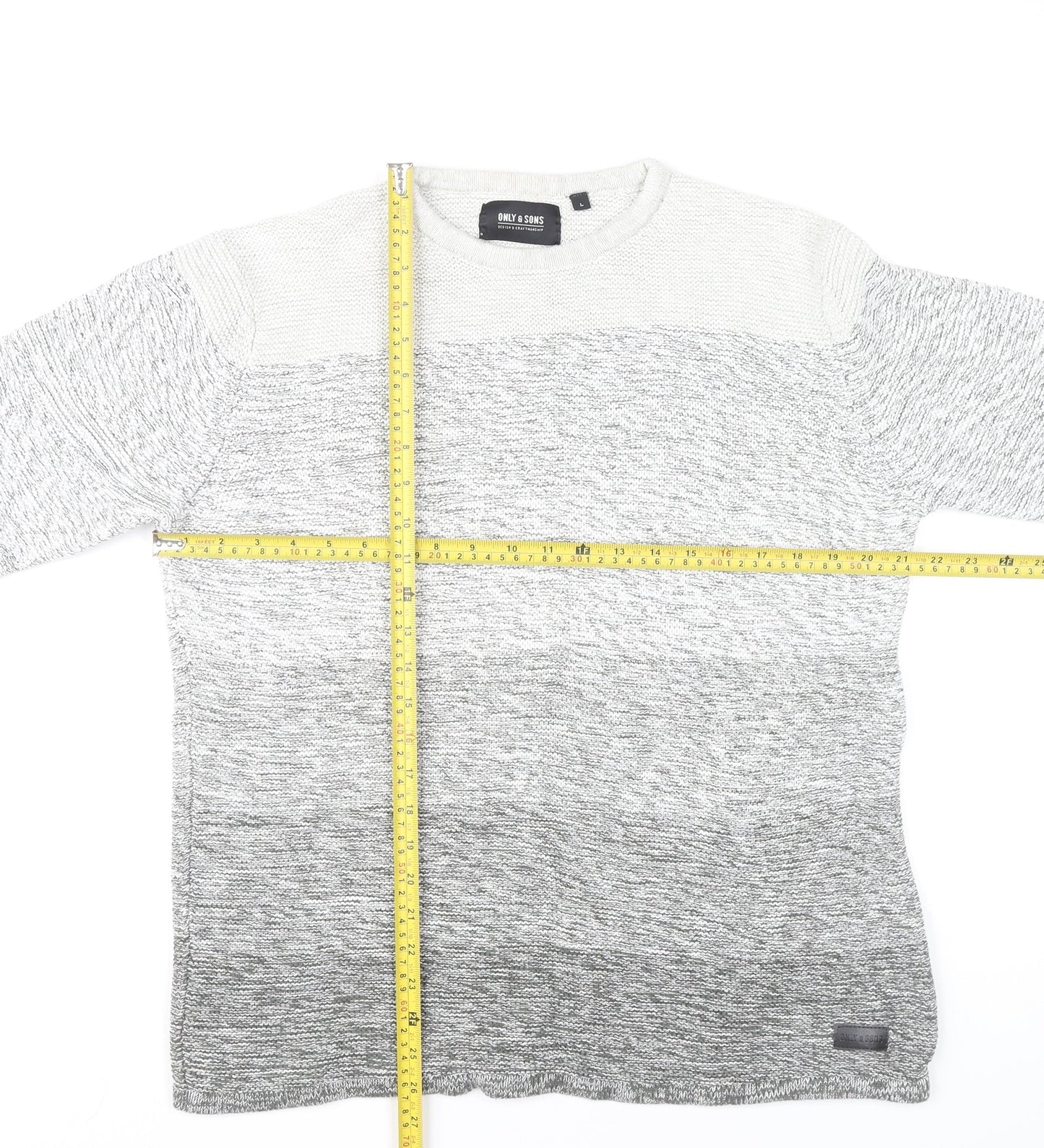 Only & Sons Mens Grey Cotton Knit Jumper L Crew Neck Long Sleeve