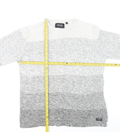 Only & Sons Mens Grey Cotton Knit Jumper L Crew Neck Long Sleeve