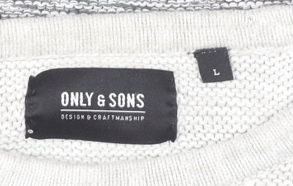 Only & Sons Mens Grey Cotton Knit Jumper L Crew Neck Long Sleeve