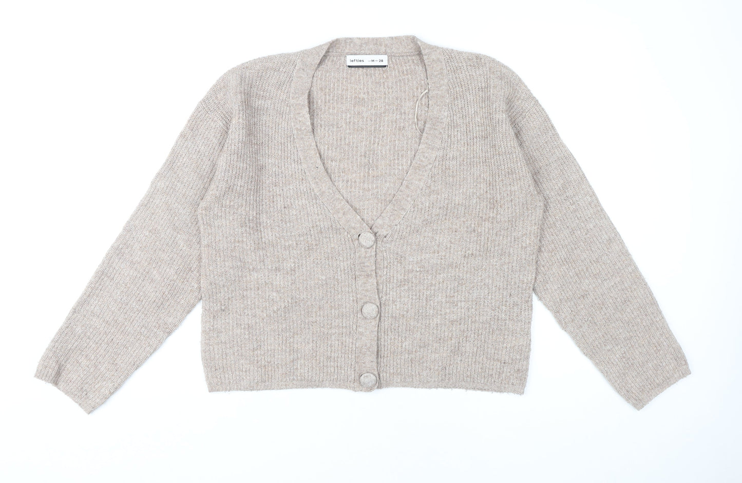 Lefties Womens Beige Knit Cardigan Size 12 V-Neck Long Sleeve