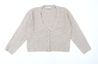 Lefties Womens Beige Knit Cardigan Size 12 V-Neck Long Sleeve