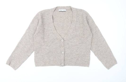 Lefties Womens Beige Knit Cardigan Size 12 V-Neck Long Sleeve