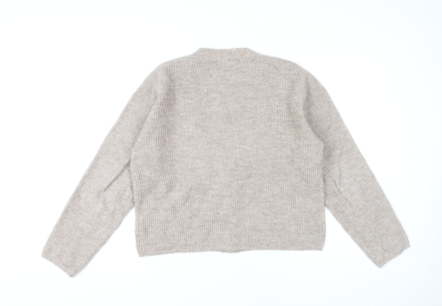 Lefties Womens Beige Knit Cardigan Size 12 V-Neck Long Sleeve