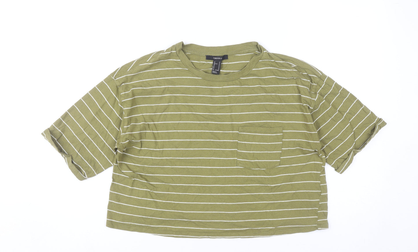 Womens UK Size M FOREVER 21 Green Cropped T-Shirt