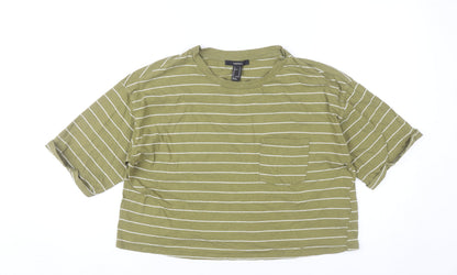 Womens UK Size M FOREVER 21 Green Cropped T-Shirt