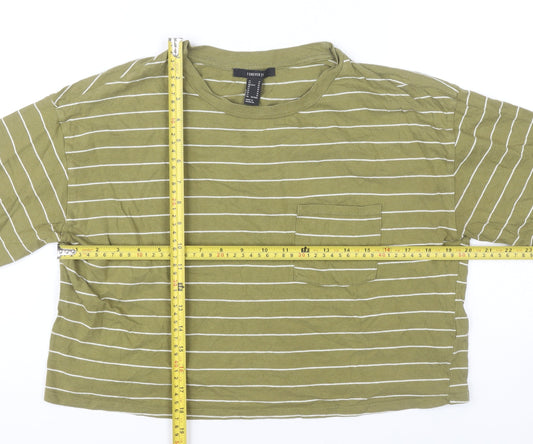 Womens UK Size M FOREVER 21 Green Cropped T-Shirt