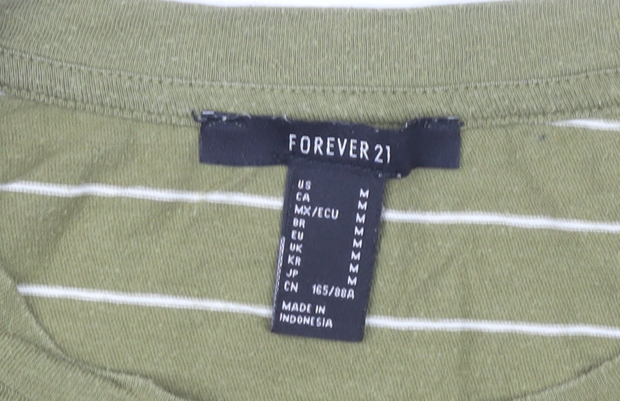 Womens UK Size M FOREVER 21 Green Cropped T-Shirt