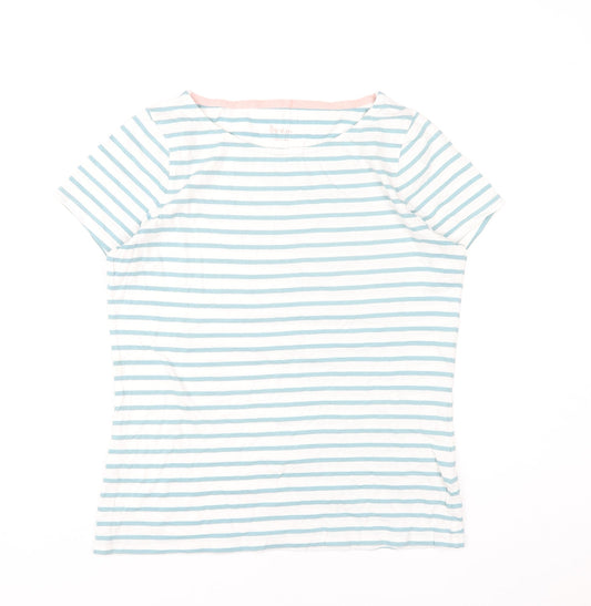 Boden Womens Blue White Striped Cotton T-Shirt UK 12 Short Sleeve