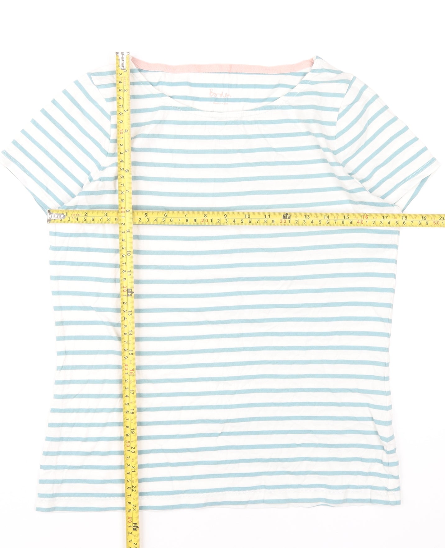 Boden Womens Blue White Striped Cotton T-Shirt UK 12 Short Sleeve