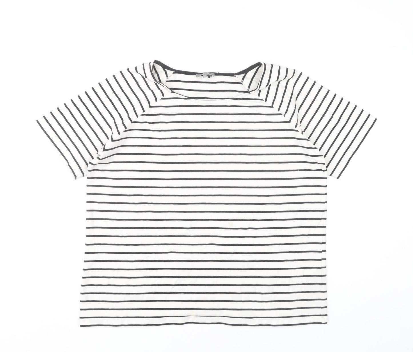 Jaeger Womens White Striped L Jersey Cotton Stretch T-Shirt