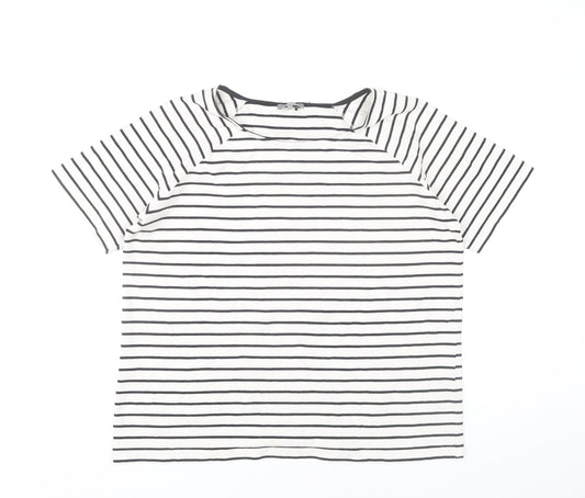 Jaeger Womens White Striped L Jersey Cotton Stretch T-Shirt