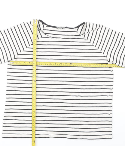Jaeger Womens White Striped L Jersey Cotton Stretch T-Shirt