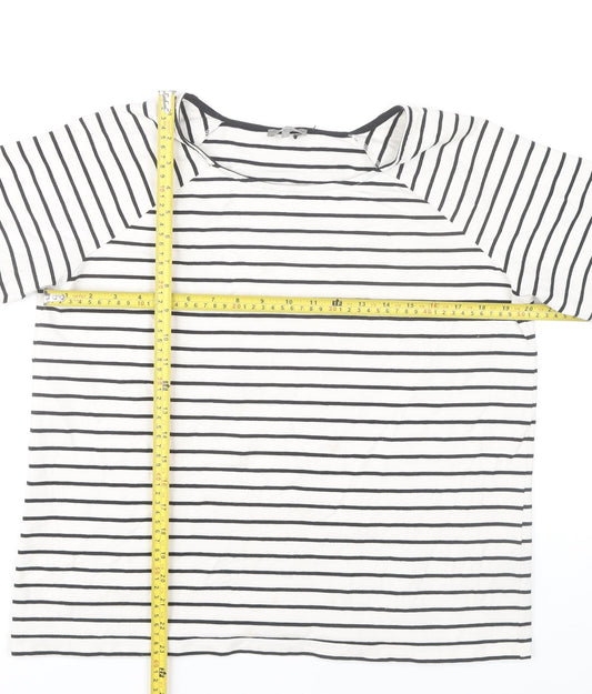 Jaeger Womens White Striped L Jersey Cotton Stretch T-Shirt