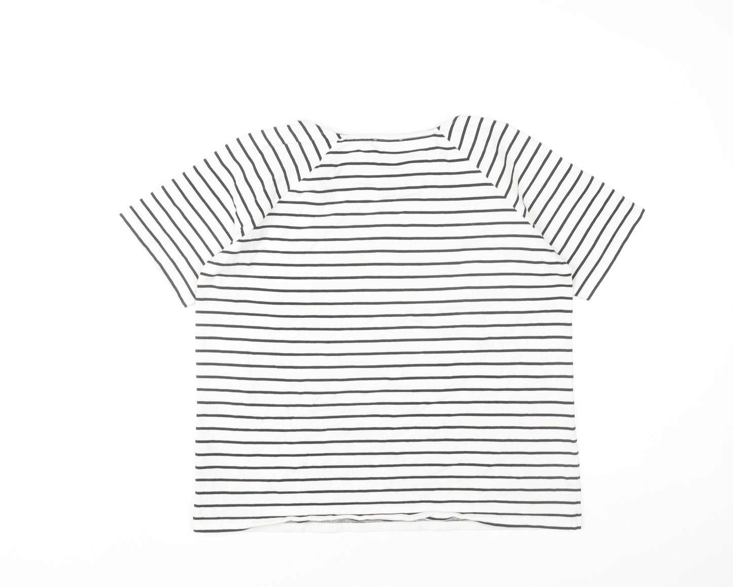 Jaeger Womens White Striped L Jersey Cotton Stretch T-Shirt
