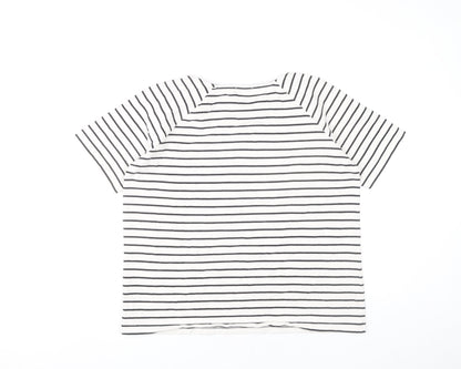 Jaeger Womens White Striped L Jersey Cotton Stretch T-Shirt