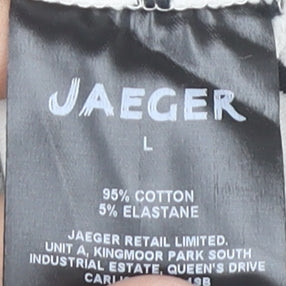 Jaeger Womens White Striped L Jersey Cotton Stretch T-Shirt