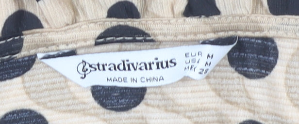 Stradivarius Women Beige Polka Dot Shift Dress Size 12 Long Sleeve