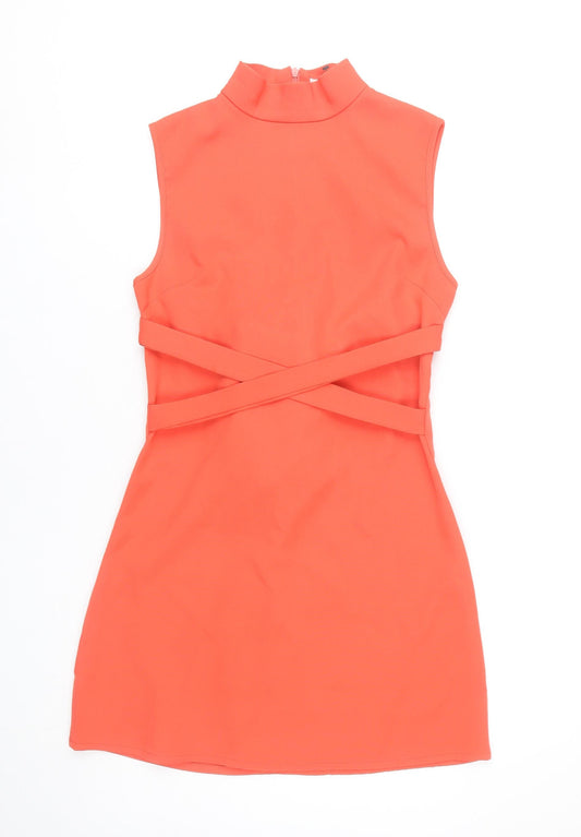 Missguided Women’s Orange Bodycon Short Dress Size 8 High Neck Cut Out