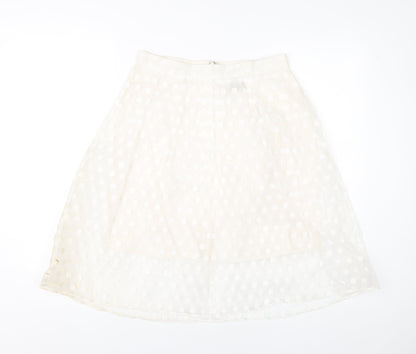 FAI Women’s Ivory A-Line Polka Dot Skirt Size 12 Knee Length