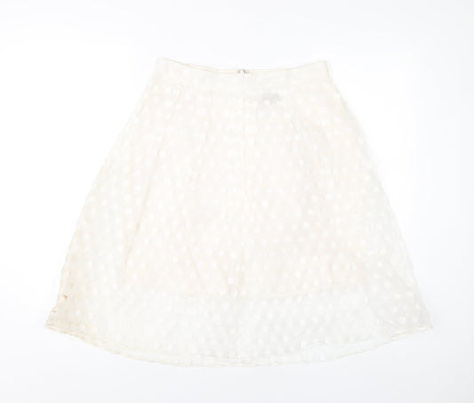 FAI Women’s Ivory A-Line Polka Dot Skirt Size 12 Knee Length