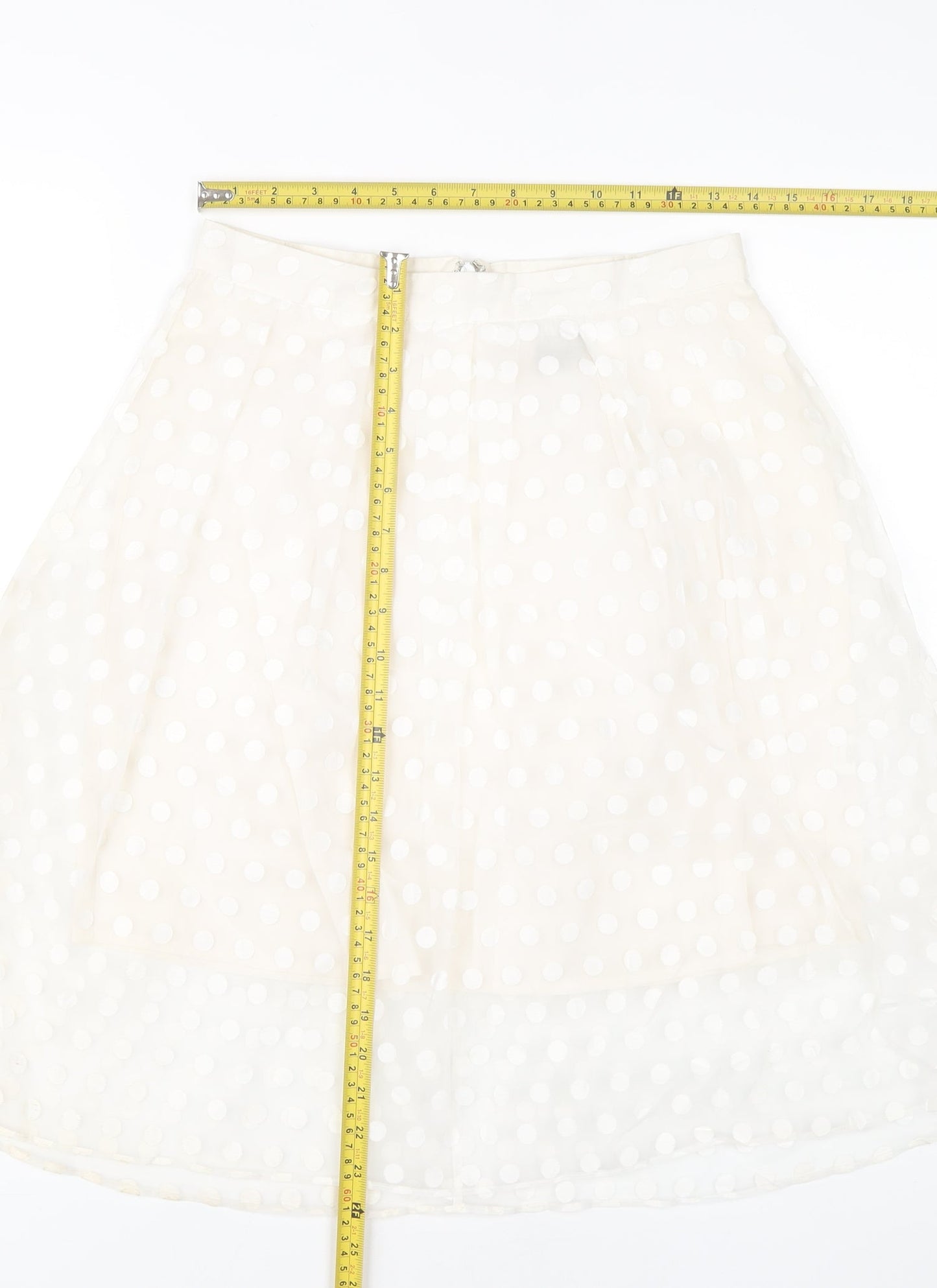 FAI Women’s Ivory A-Line Polka Dot Skirt Size 12 Knee Length