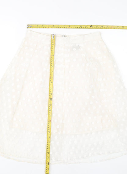 FAI Women’s Ivory A-Line Polka Dot Skirt Size 12 Knee Length