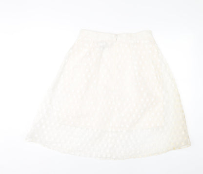 FAI Women’s Ivory A-Line Polka Dot Skirt Size 12 Knee Length